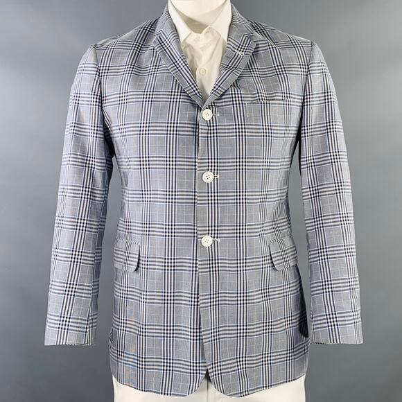 BLACK FLEECE Size 42 Navy White Plaid Cotton Silk Sport Coat - Picture 1 of 13
